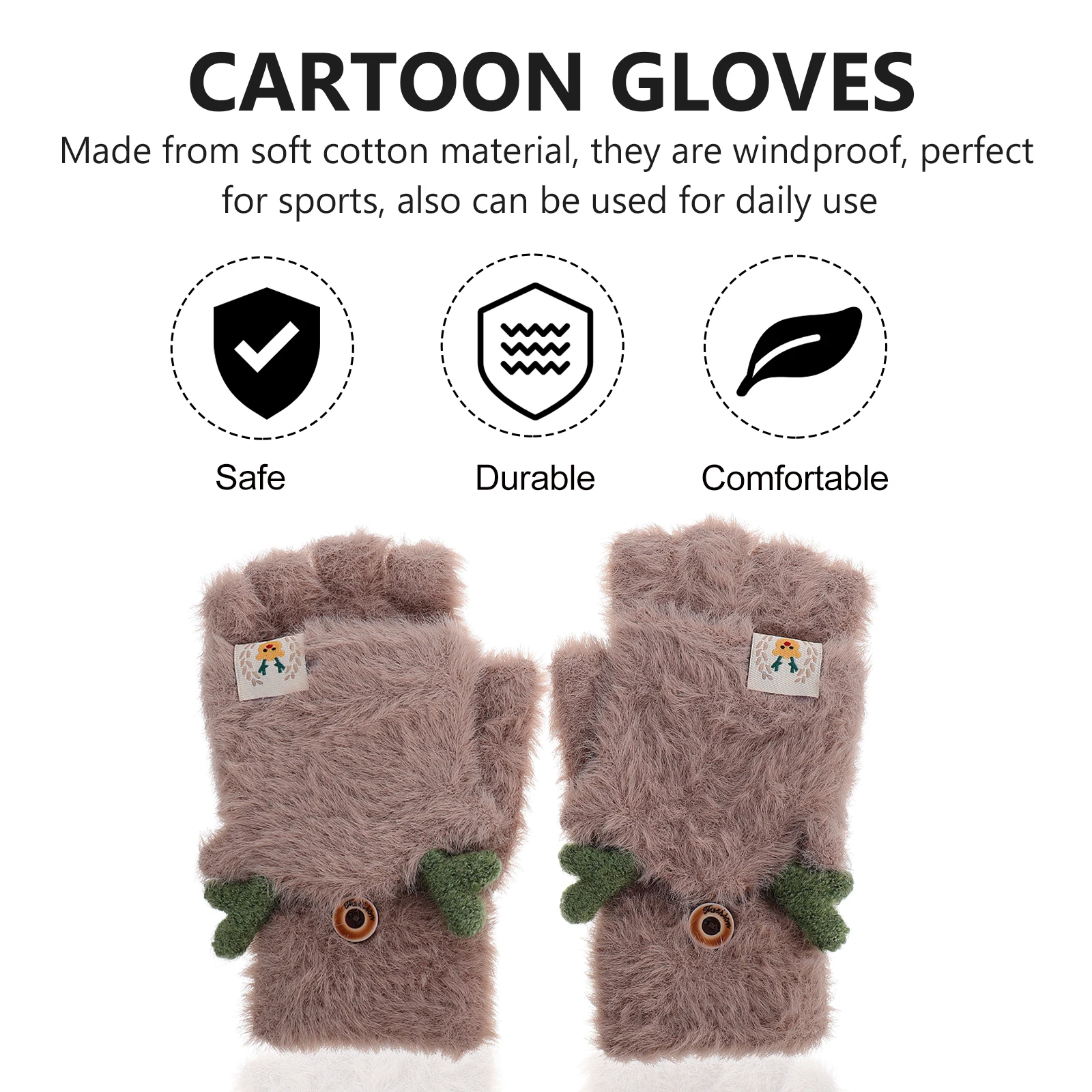 

Winter Warm Fleece Lined Deer Horn Half Finger Gloves for Ladies Fashionable Cartoon Outdoor Cycling Mittens Christmas Fits