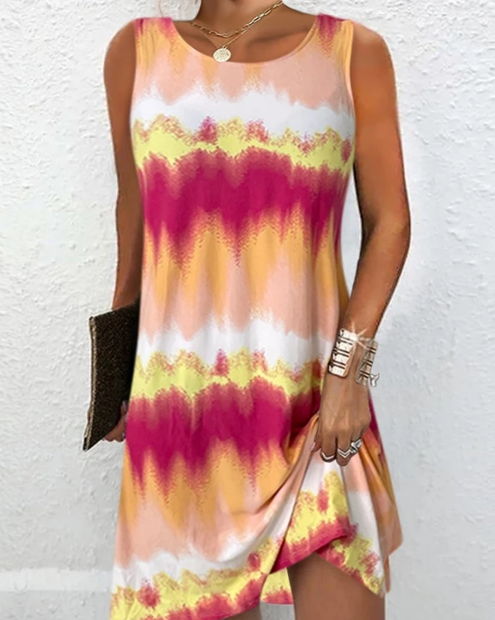 Vestido informal sin mangas para mujer, ropa holgada con estampado tie dye, estilo europeo y americano, primavera y verano, 2024