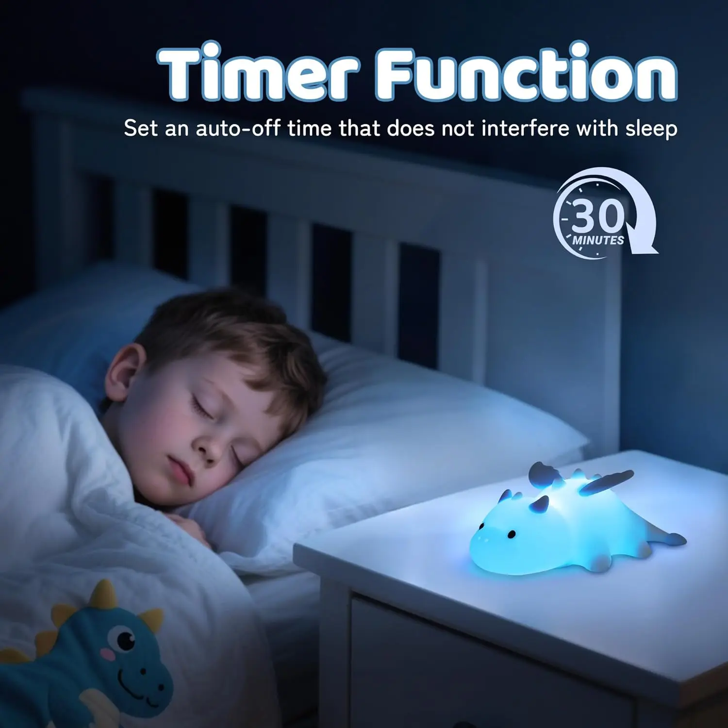 7 ألوان ضوء ليلي على شكل تنين للأطفال، أضواء ليلية من السيليكون قابلة لإعادة الشحن مع قاعدة مغناطيسية ومؤقت، هدية مصباح بجانب السرير قابل للتعتيم