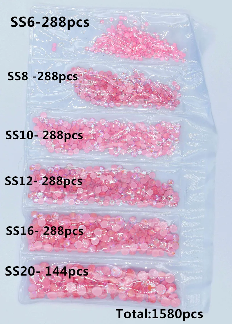 1580pc/bag Mix Colors Fluorescence Crystal AB Glass Nail Art Rhinestones SS6-20 Strass Nail Art Decorations Rhinestones Luminous