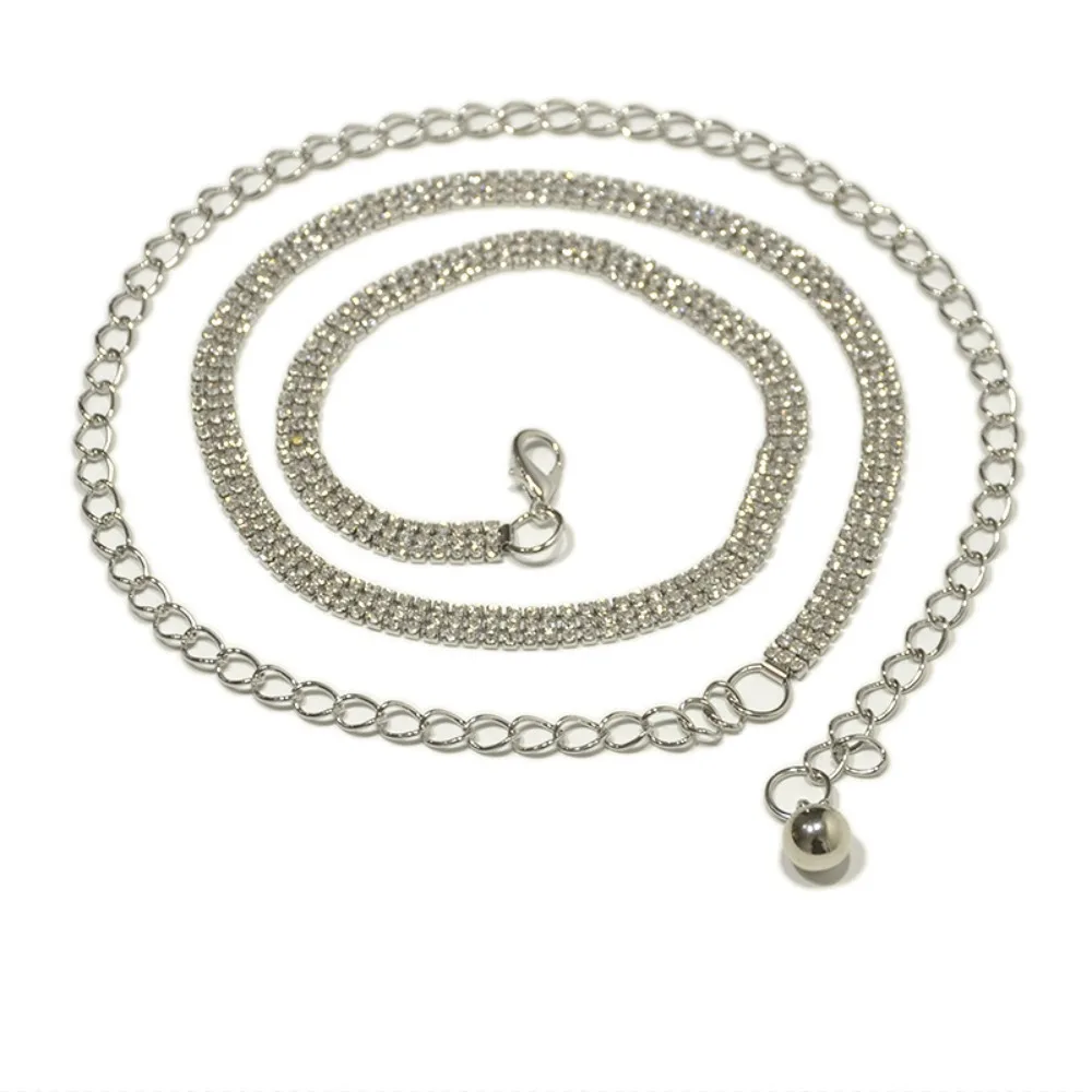 

Блестящий пояс с инкрустацией цирконом, 3-рядная длинная цепочка со стразами, пояс, регулируемая поясная цепочка с кристаллами, производительность