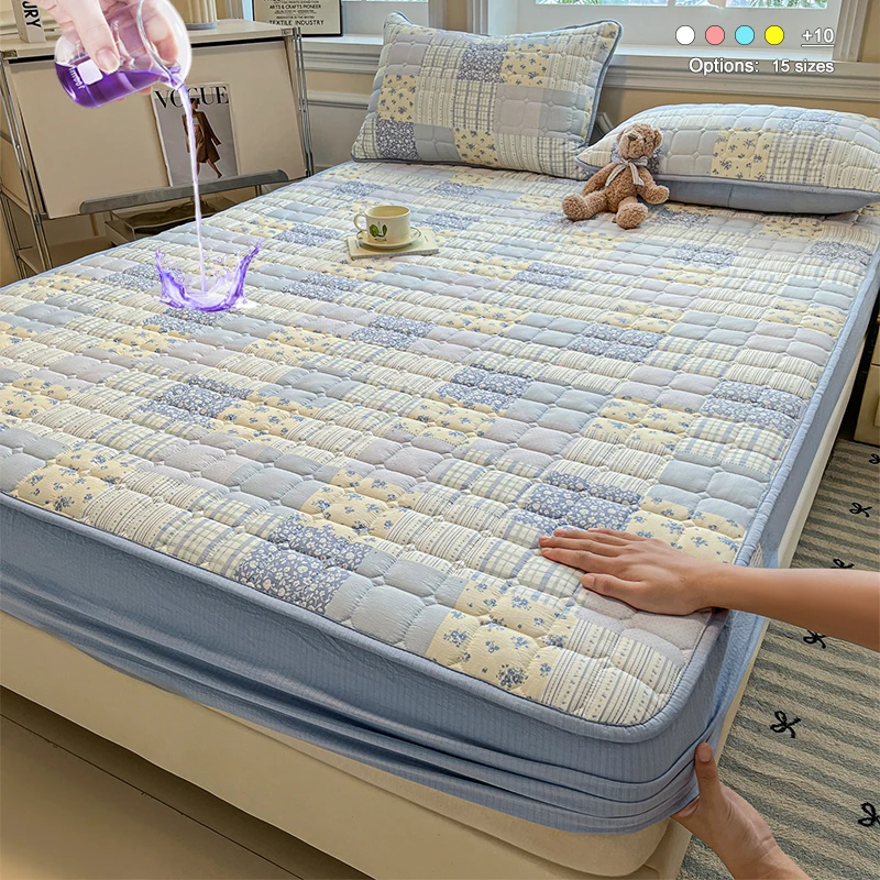 Silent Waterproof Mattress Cover Anti-Mite Antibacterial Fitted Mattress Protector, Soft Non-Slip All Season Bed Cover