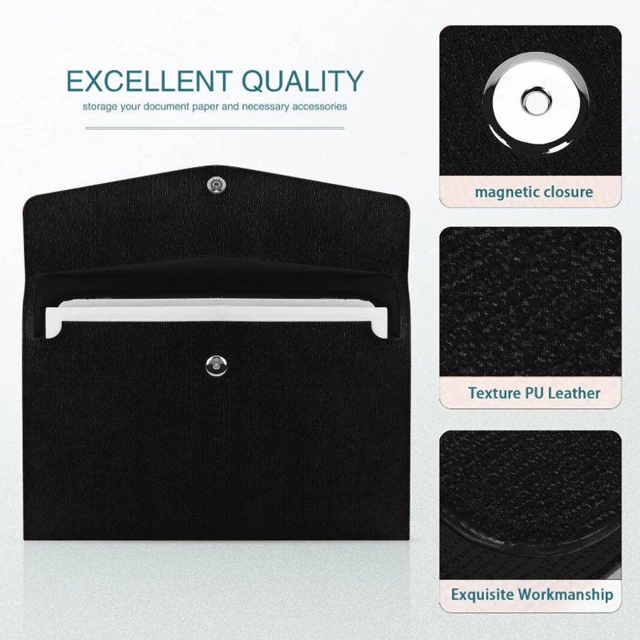 

Портативная папка-органайзер формата А4 из прочного полиуретана, расширяемая — популярное решение для хранения документов