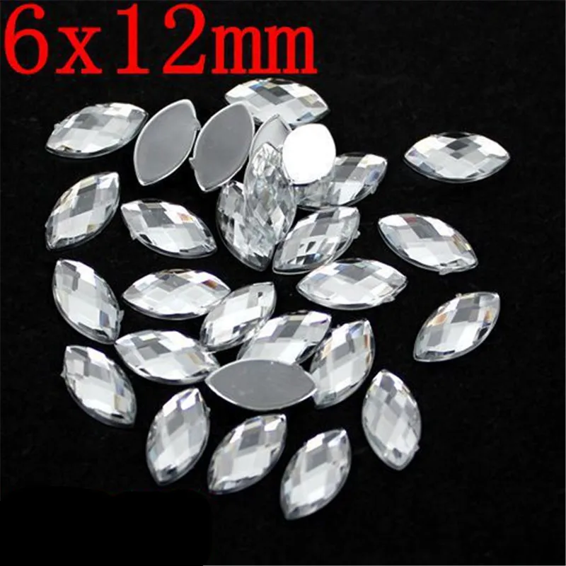 6x12MM100Pcs New Crystal Transparent Acrylic Flat Back Marquise Lady Earth Faceted Horse Eye Shape Rhinestone Decoration