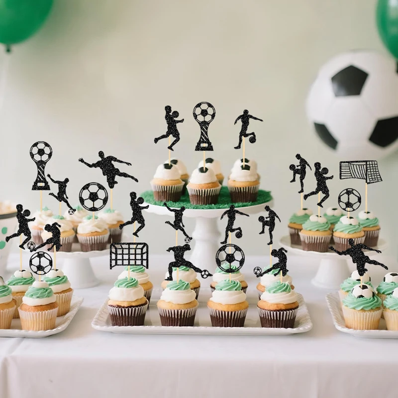 YOMDID 24 Stück Fußball-Kuchenaufsätze, Cupcake-Aufsätze mit Fußball-Themen für Geburtstage, Jugendliche, Duschen und Sport-Kuchendekoration – Detail 10