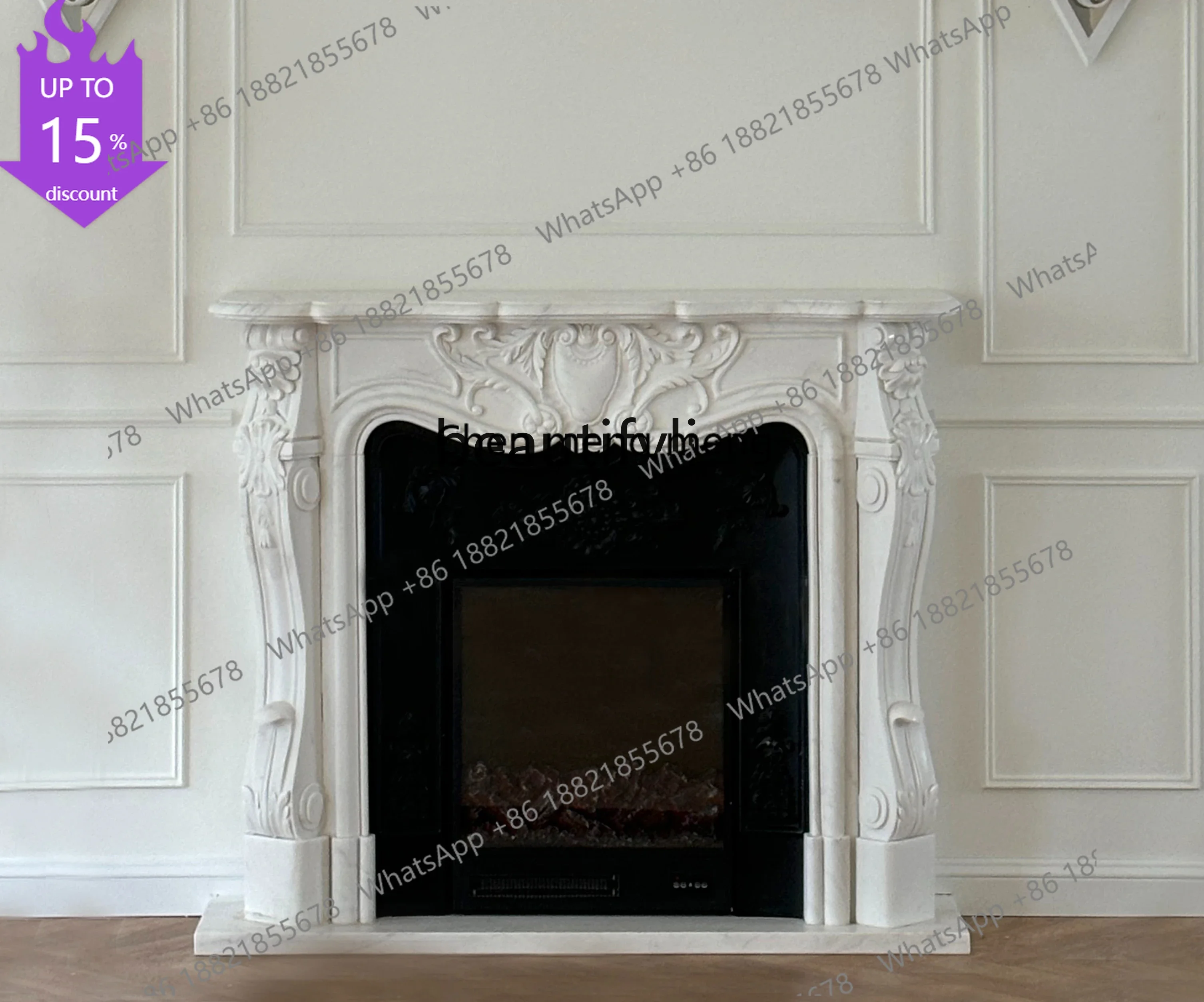 

French Marble Hand Carved Stone Carving Fireplace White Marble Material Embossed Curio CabinetzG185