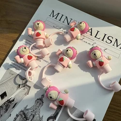 Kawaii Bär Stroh Abdeckung Kappen niedlichen Silikon Stroh Topper für Thermoskanne Becher koreanische Strohhalme Spitze Staubs chutz 7-8mm