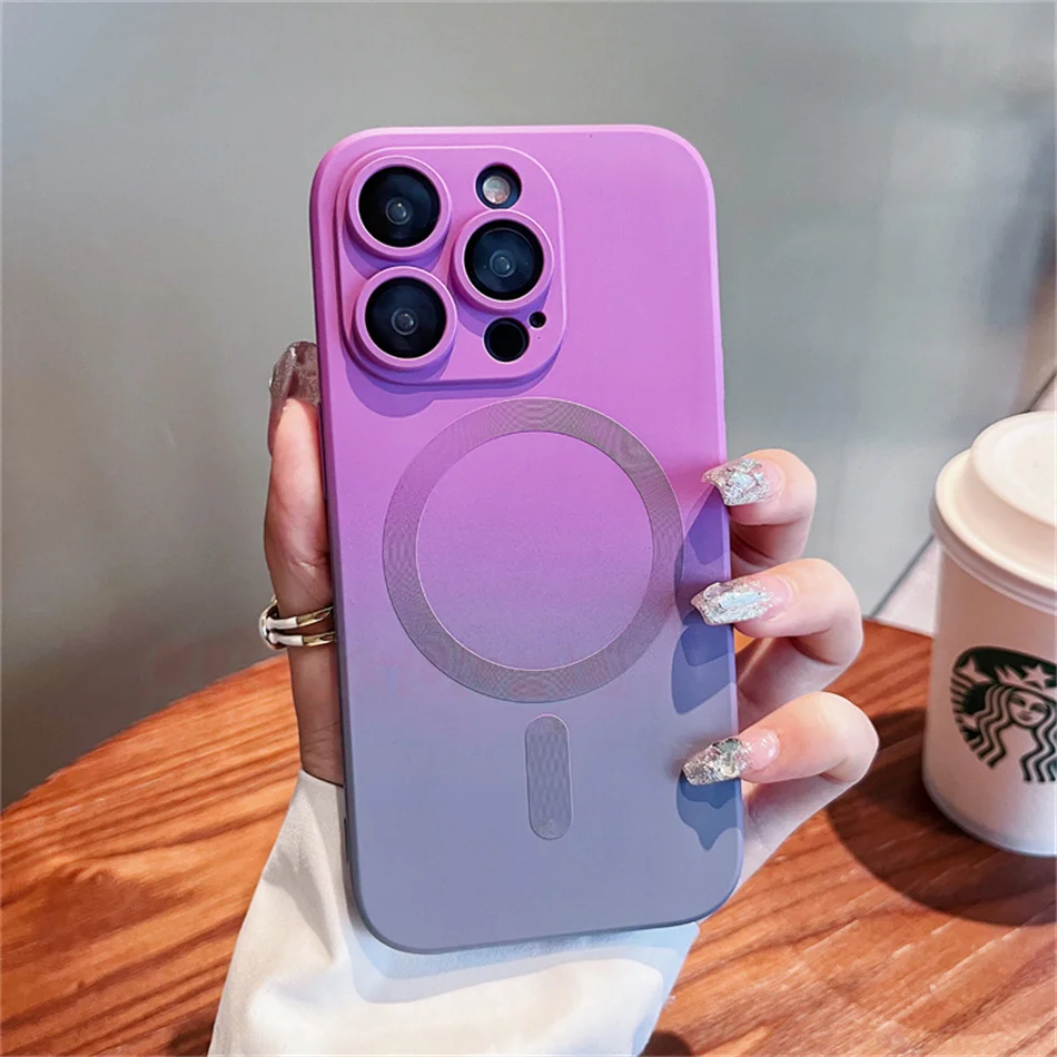 Luxury Gradient Contrast Silicone For Magsafe Case For iPhone 15 14 13 12 11 Pro Max Lens Protector Wireless Charging Cover TPU image 6