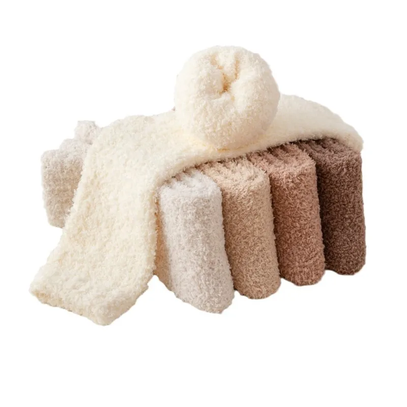 Non-Slip Grip Sock Slipper Indoor Autumn Winter Coral Knee Women Floor non-shedding Fleece Thickened Warm Coral B2W102