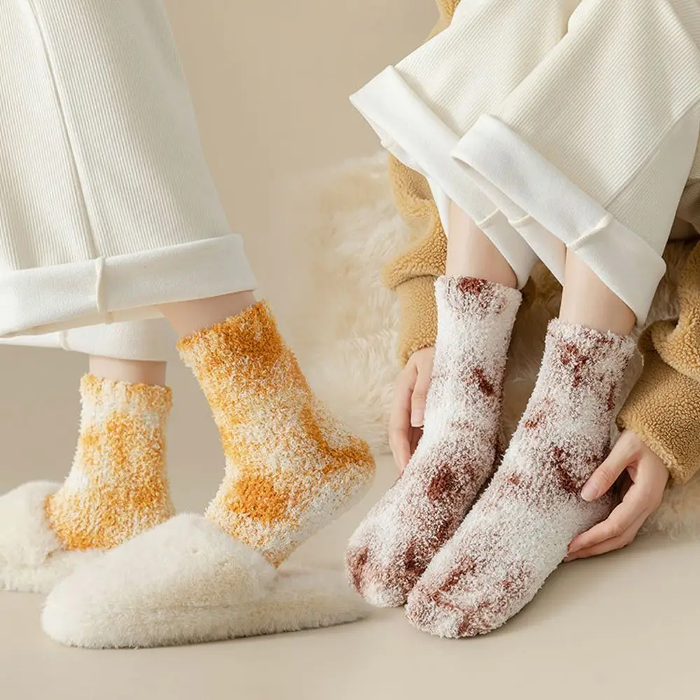 Calzini termici per interni Tie Dye Coral Fleece Accessori di abbigliamento autunno inverno Calzini a tubo medio Calzini stile coreano Calzini da donna