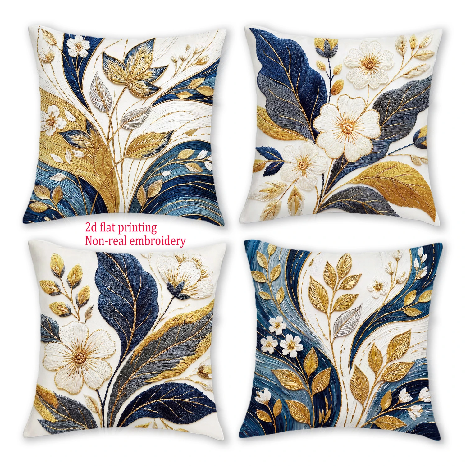 1/4pcs Luxurious Gold Navy Blue Floral Throw Pillow Covers Modern Boho Decorative Cushion Cases for Home Sofa Bedroom