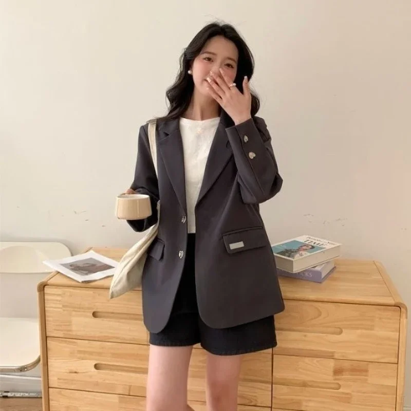 

Spring Autumn New Women Heart Buckle Blazer Korean Style Single Breasted Solid Color Stylish Versatile Premium Small Suit Jacket