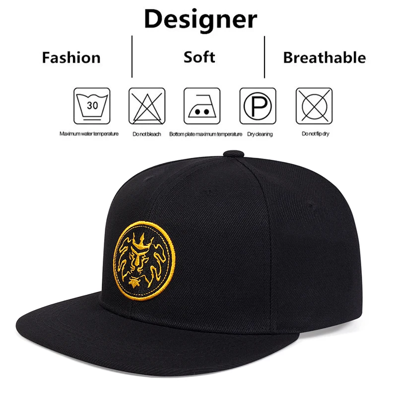 Men\'s Fashion Lion Gold Embroidered Hat Snapback Caps Unisex Sunshade Hat Women Adjustable Hip Hop Baseball Caps Cowboy Hat