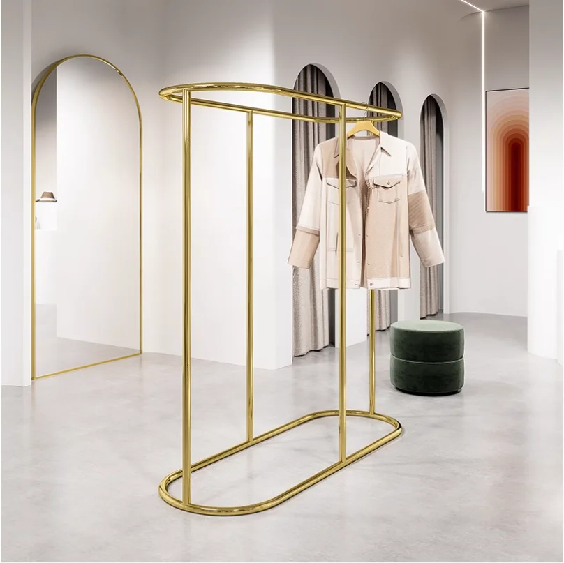 

Stainless steel titanium hanging clothes, island shelves, women's clothing store dedicated display shelves