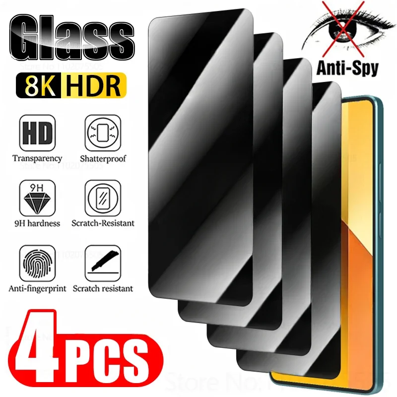 4PCS Privacy Tempered Glass for Redmi 13C Note 13 12 11 10 9 8 Pro 5G Anti-spy Screen Protector for Redmi 12C Note 11S 10S 9S