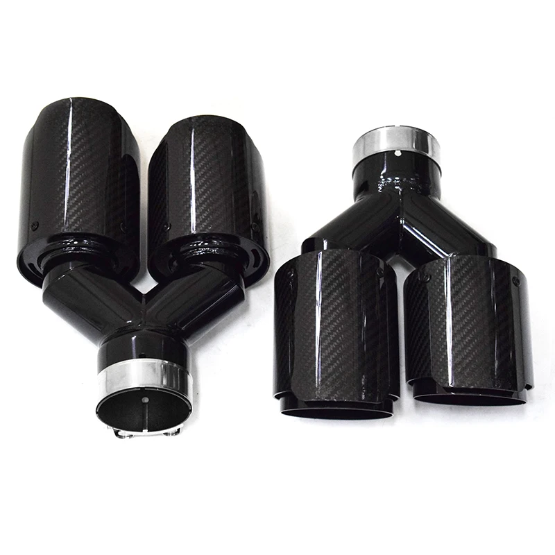 Hot selling：DEX Car Exhaust Tip Universal 4 Outlet High Quality Glossy Carbon Fiber 304 StainlessSteel Muffler Dual Exhaust Pipe