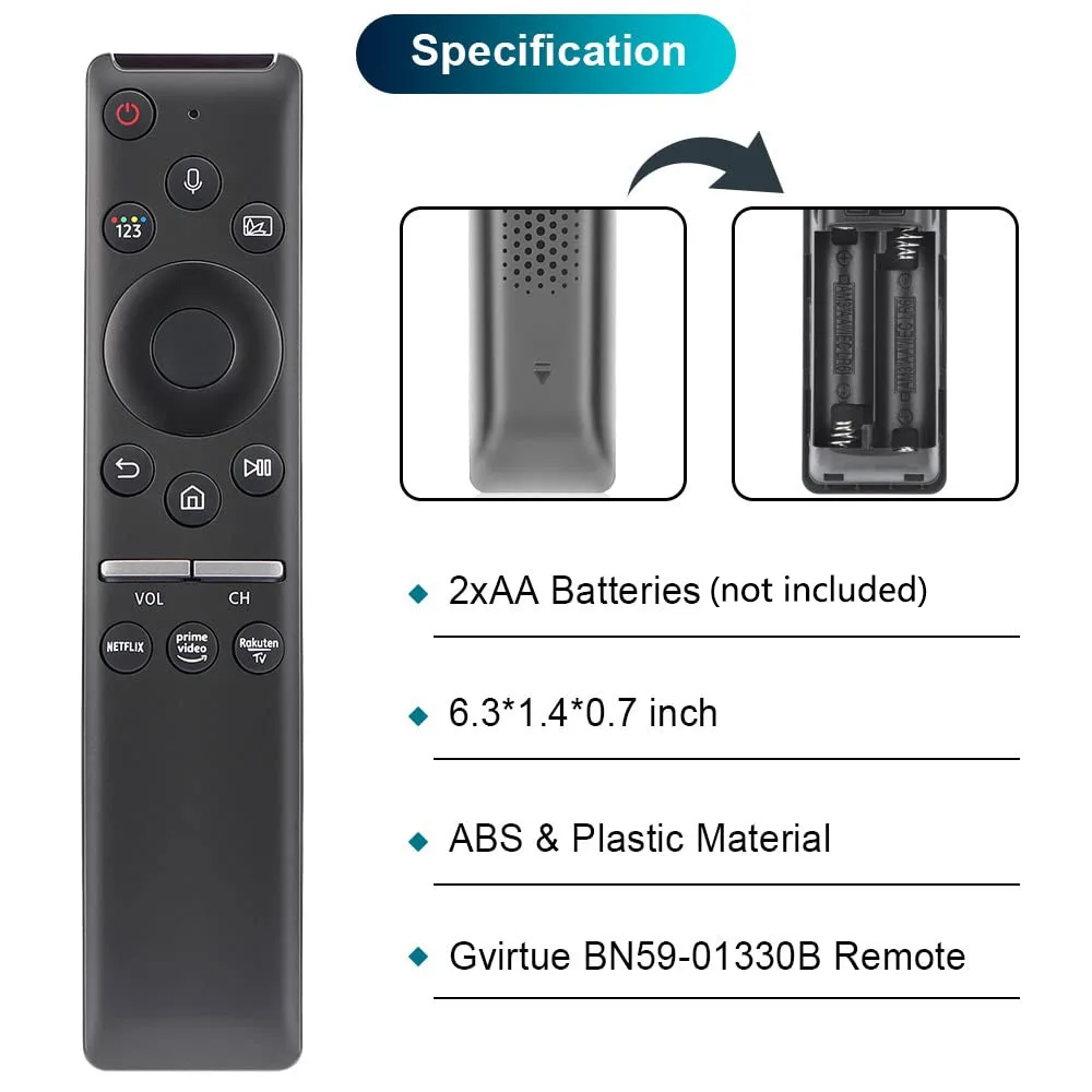 BN59-01330B/01312B/01327B Voice Remote Control for Samsung TV LED QLED 4K 8K UHD HDR Curved with Netflix, Prime Video,TV Button