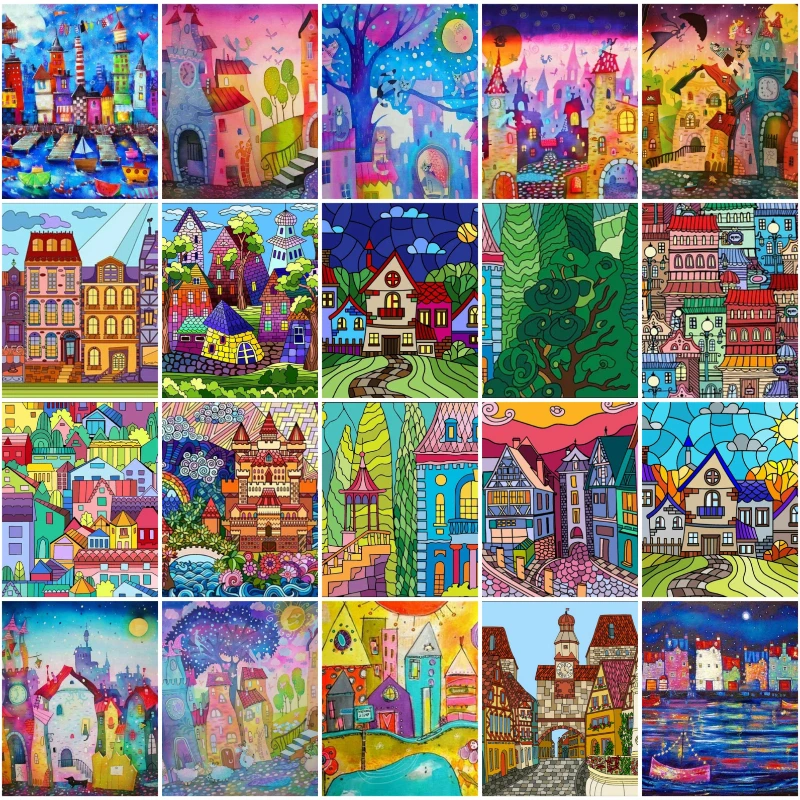 5D DIY Diamond Painting Colorful House Scenery Embroidery Mosaic Picture Full Drill Cross Stitch Handicrafts Kit Home Decor Gift