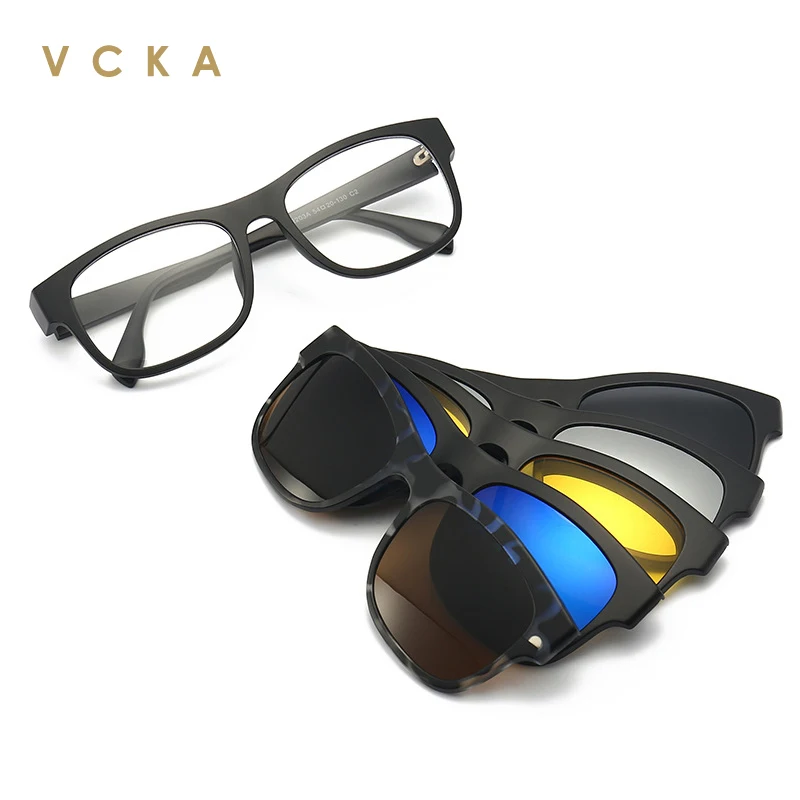 Vcka polarizado óculos de sol variedade cinco clipe masculino e feminino equitação ímã espelho miopia óculos quadro quadrado eyewear