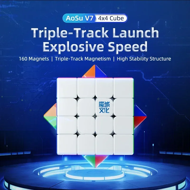 [Picube] MoYu AoSu V7 إصدار خاص 4x4x4 المكعب السحري للسرعة AOSUv7 المسار المغناطيسي UV بدون ملصقات ألعاب ألغاز هدايا 4X4 Cubo