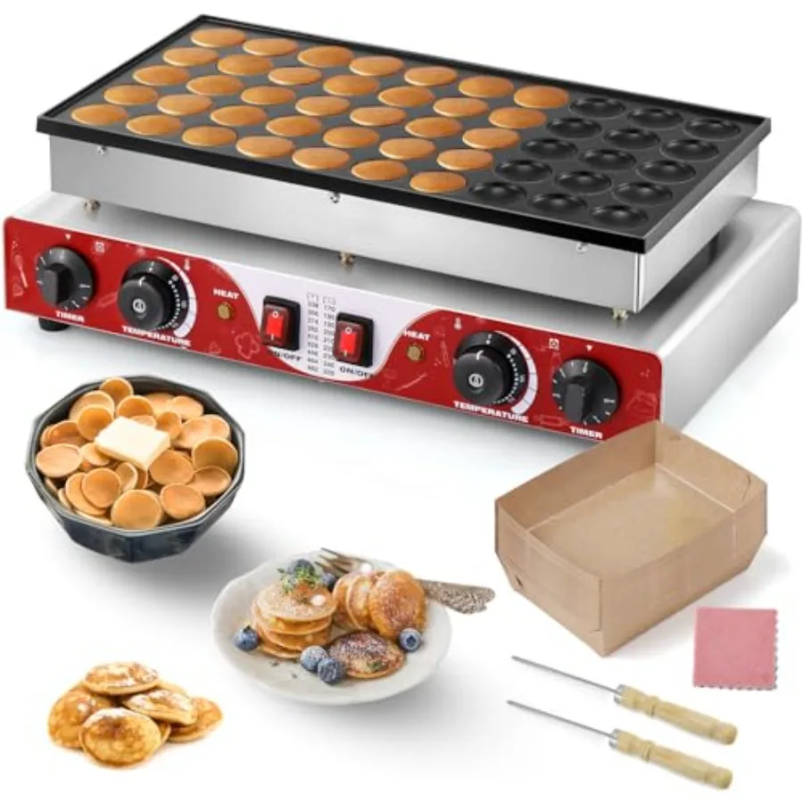

Mini Pancake Maker Machine 50pcs, Non-Stick Stainless Steel, Silver, Commercial-Grade Dual Thermostat Timer Control for Restaur