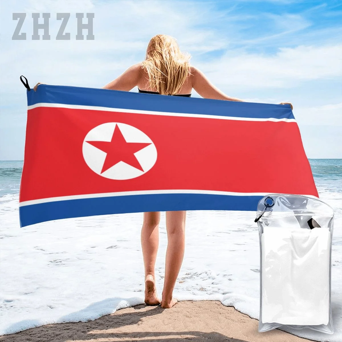 More Design North Korea Flag Emblem Bath Towel Quick dry Microfiber Absorbing Soft Water Breathable Beach Swimming Bathroom