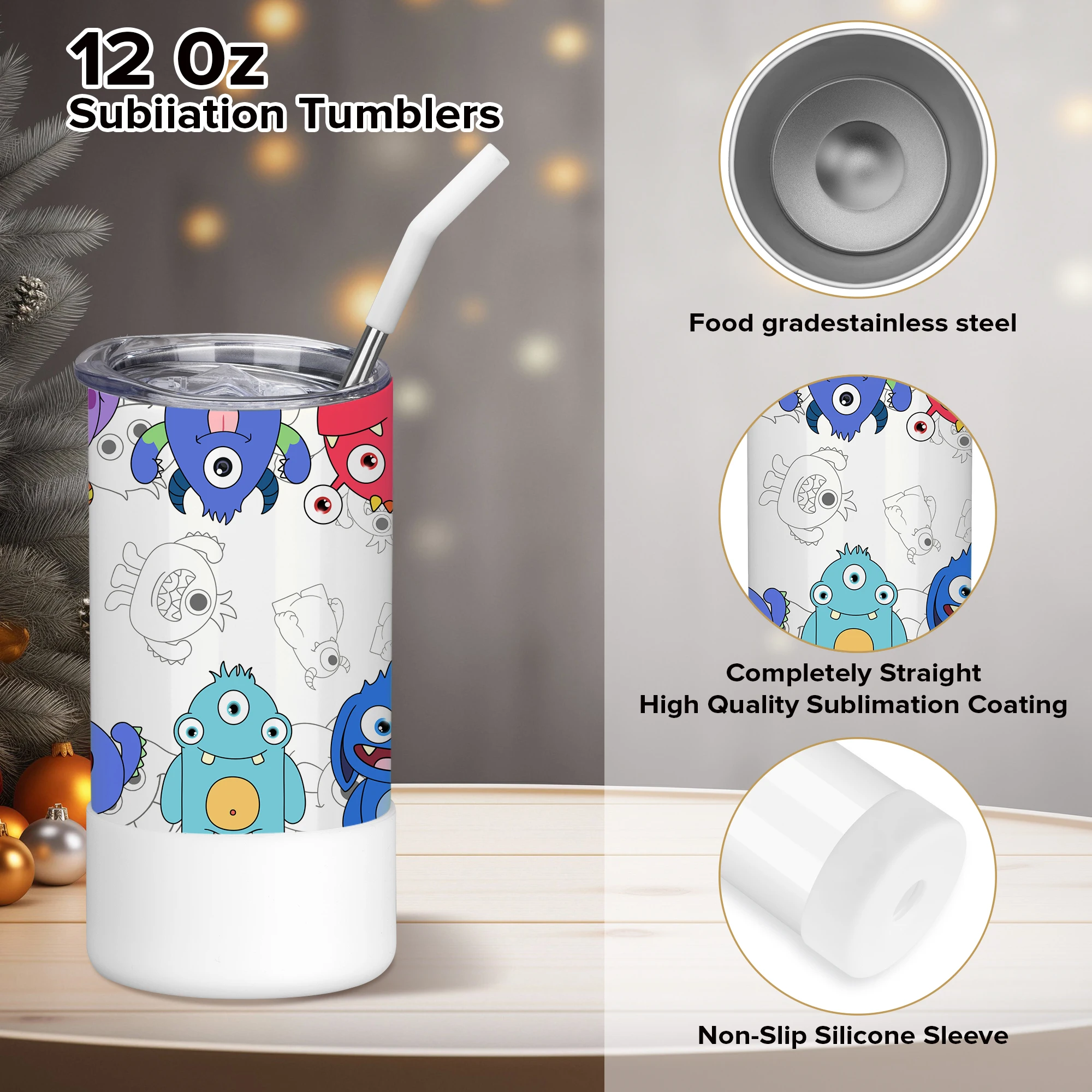 24 Pack 12oz Sublimation Tumblers,With Straw Cap Flat Bottom Blank Cup for DIY Heat Transfer Printing,Bulk Wholesale