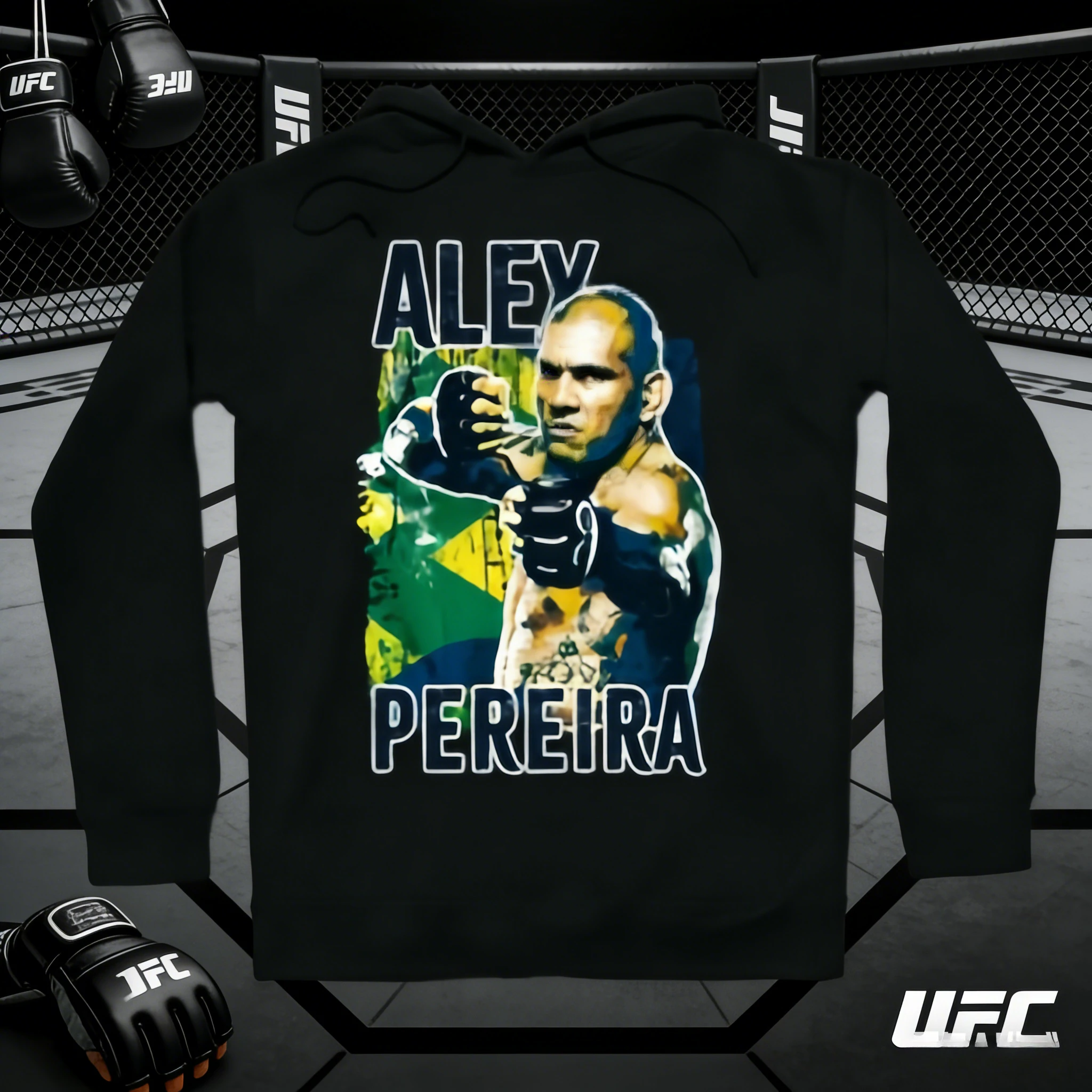 

Тема UFC Alex Pereira 2026, осень/зима, 100% хлопок с принтом, свободная повседневная толстовка с капюшоном, подходит для мужчин и женщин