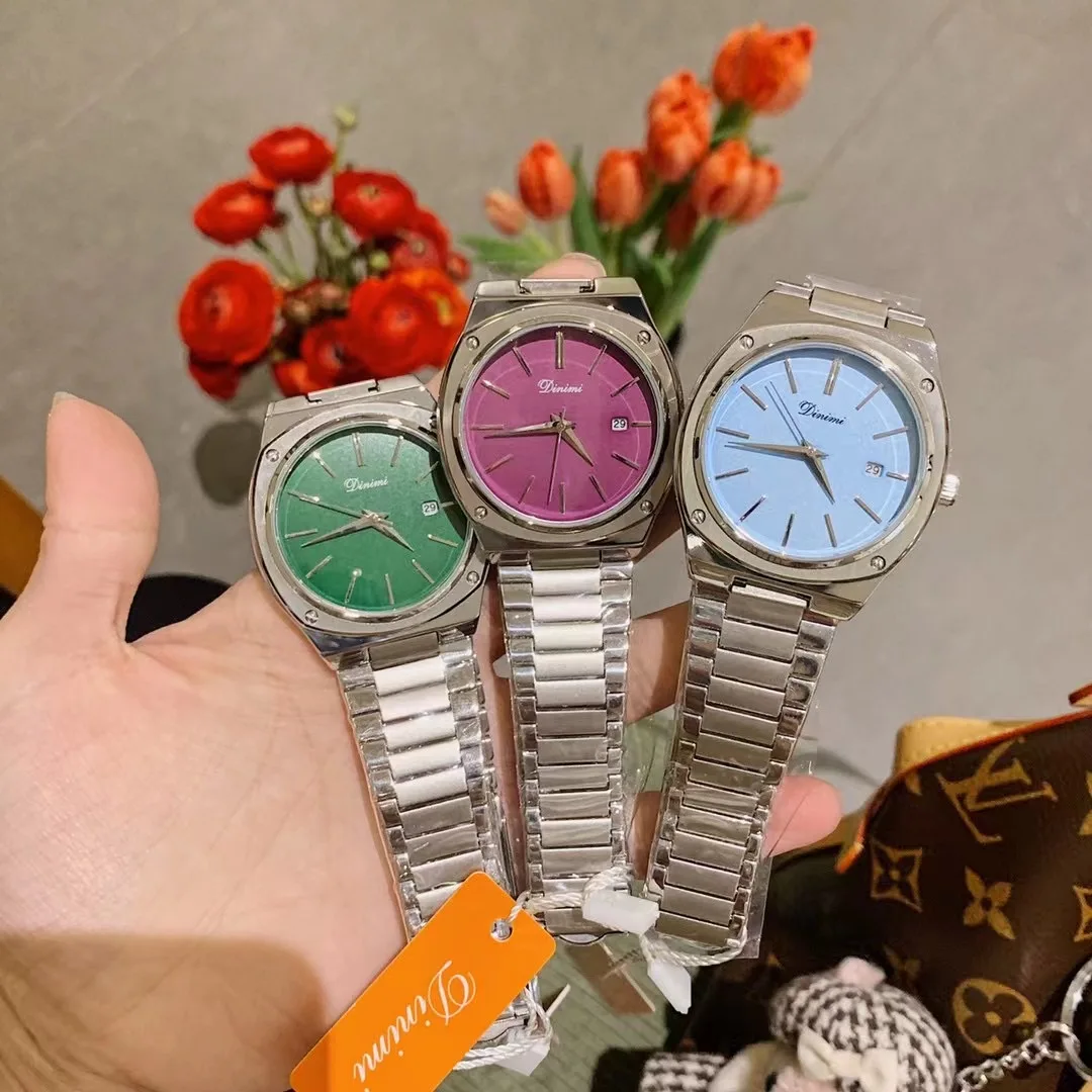 Sweet Candy Colors Women Cool Neutral Wrist watch Unisex Quartz Calendar Watches Steel Bracelet Watch Fashion Clocks Relogios