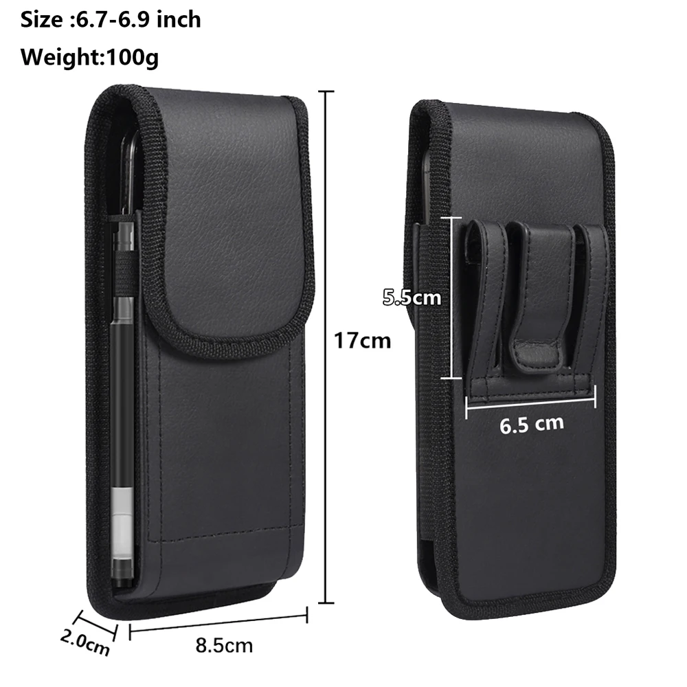 Universal Leather Mobile Phone Waist Bag For iPhone 15 14 13 Pro Max Samsung Xiaomi Vertical Cell Phone Belt Clip Holster Pouch