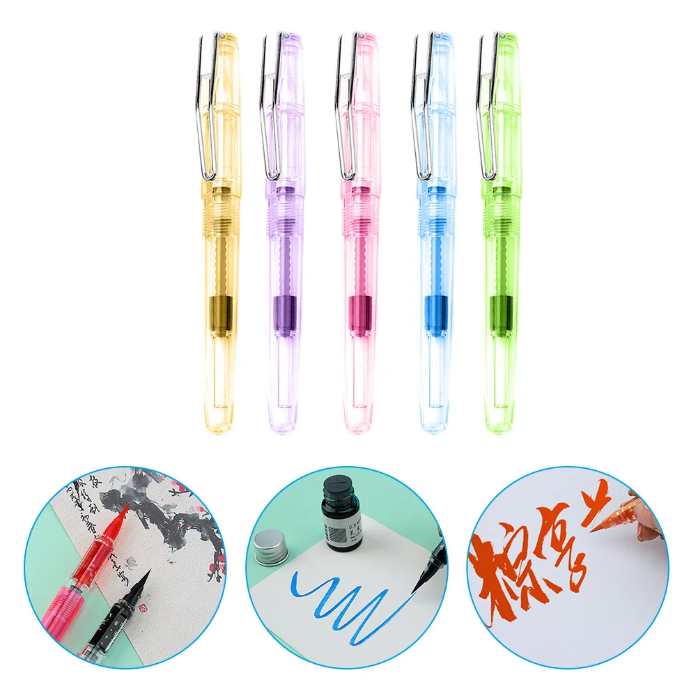 

5Pcs Writing Calligraphy Brush Pens Soft Tip Refillable Design Comfort Grip for Smooth Drawing Painting Writing Practice School