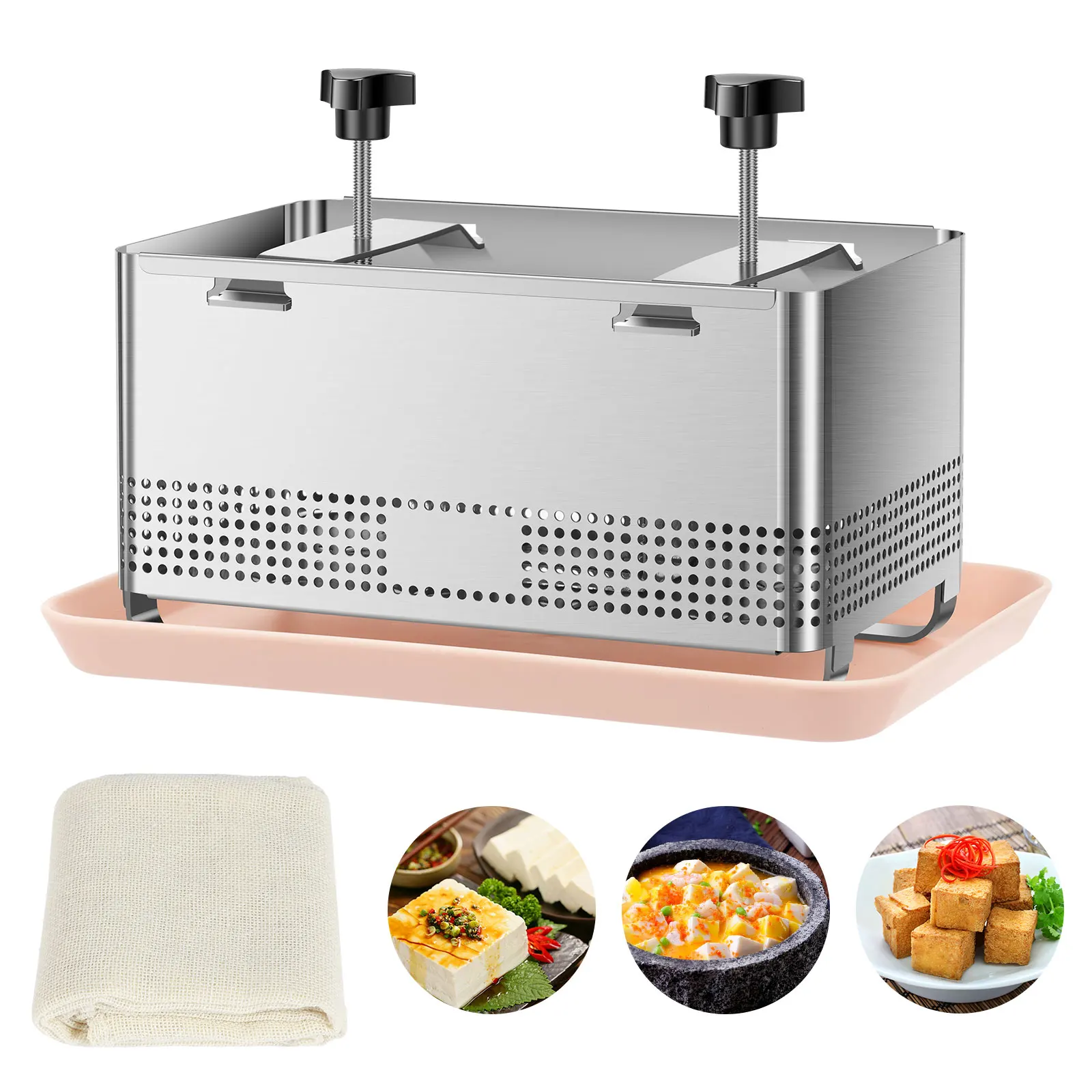 Molde para Prensa de Tofu de Acero Inoxidable 304, Moldes para Hacer Queso, Juego de Moldes para Tofu Casero con Bandejas y Tela Filtrante para Accesorios de Cocina