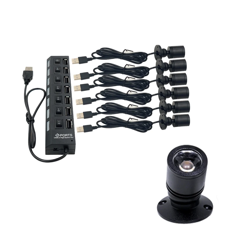 MINI Led Usb 5V punto de luz Draagbare Mini Spots Wijn Kast Keuken Sieraden lámpara de escaparate Kit de iluminación Met Schakelaar 1W 3W