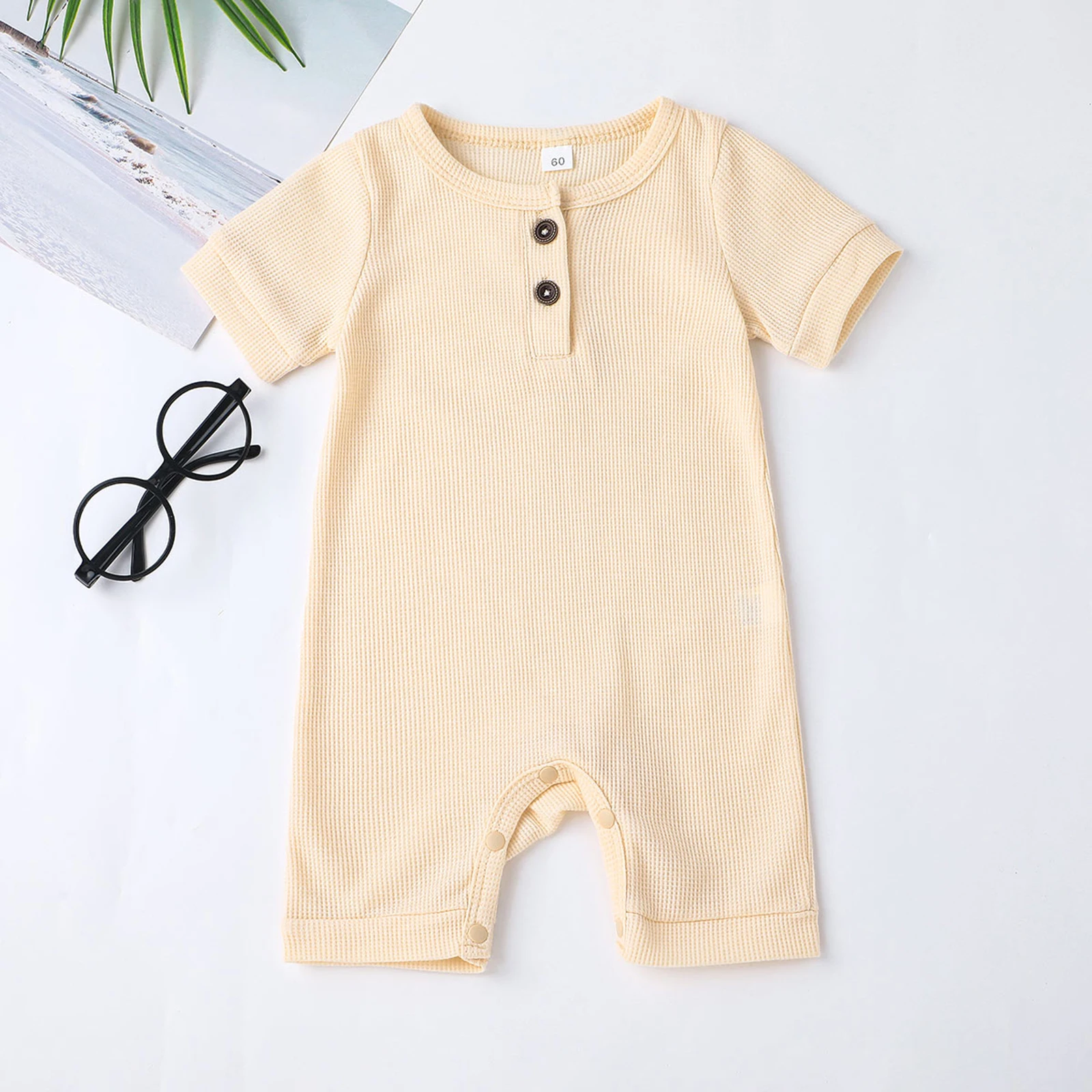 2022 Baby Girls Boys Jumpsuits Baby Simple Solid Color Short Sleeve Romper Cotton Summer Clothes Baby Rompers