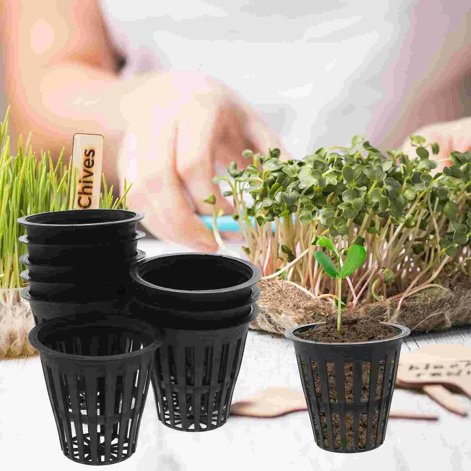 

50 Pcs Plant Planting Basket Pot Hydroponic Cup Seedling Outdoor 47x47x5cm Net Pots for Plants Garden Black Nursery Flower