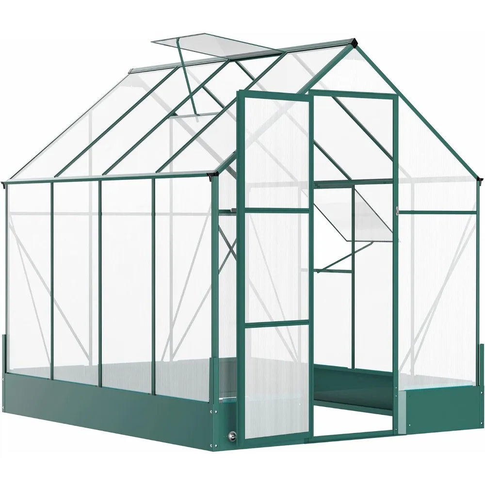 6' x 8' x 7' Walk-in Plant Polycarbonate Greenhouse with Temperature Controlled Window Hobby Greenhouse for Backyard/Ou