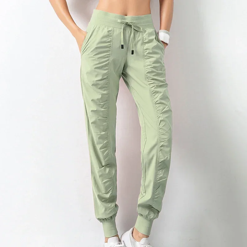 Pantalones de chándal de tela con cordón para correr, pantalones deportivos para correr, pantalones de ejercicio atléticos de secado rápido para