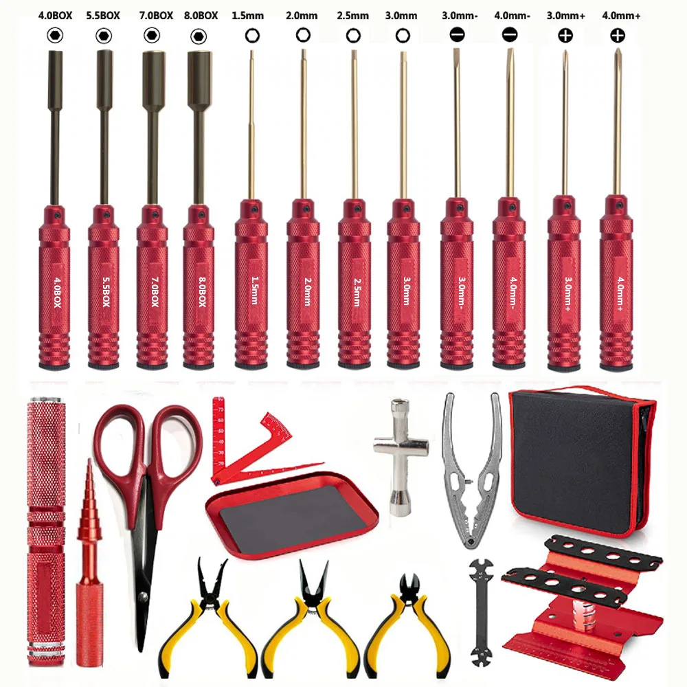 Model maintenance tool set 24-piece multi-in-one hexagonal screwdriver stainless steel alloy model aircraft maintenance set