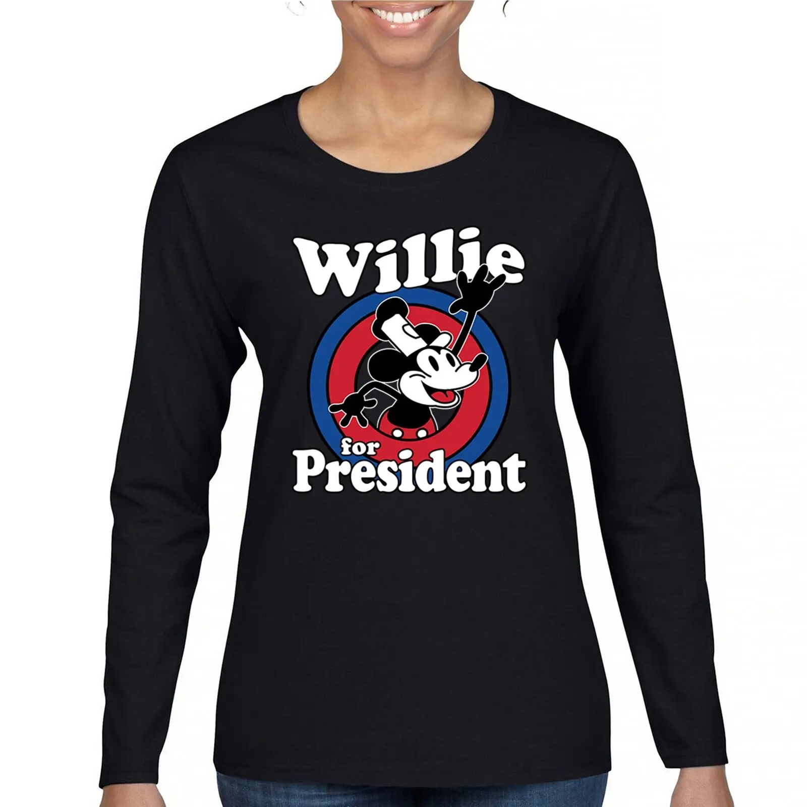 

Steamboat Willie for President Women's Long Sleeve T-shirt Fun Political Humor