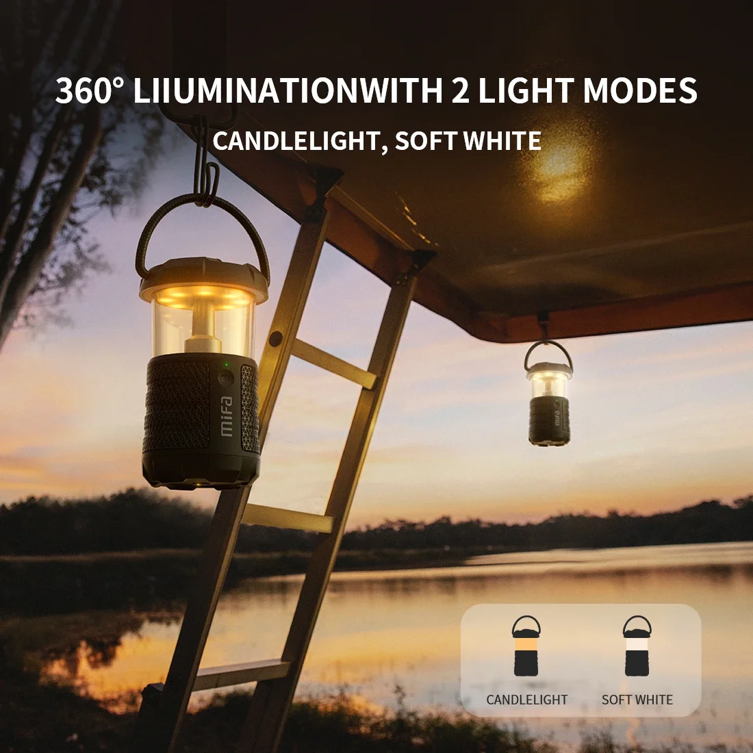 Outdoor Bluetooth Speaker with Lantern - 360 Sound, IP67, 38H Playtime