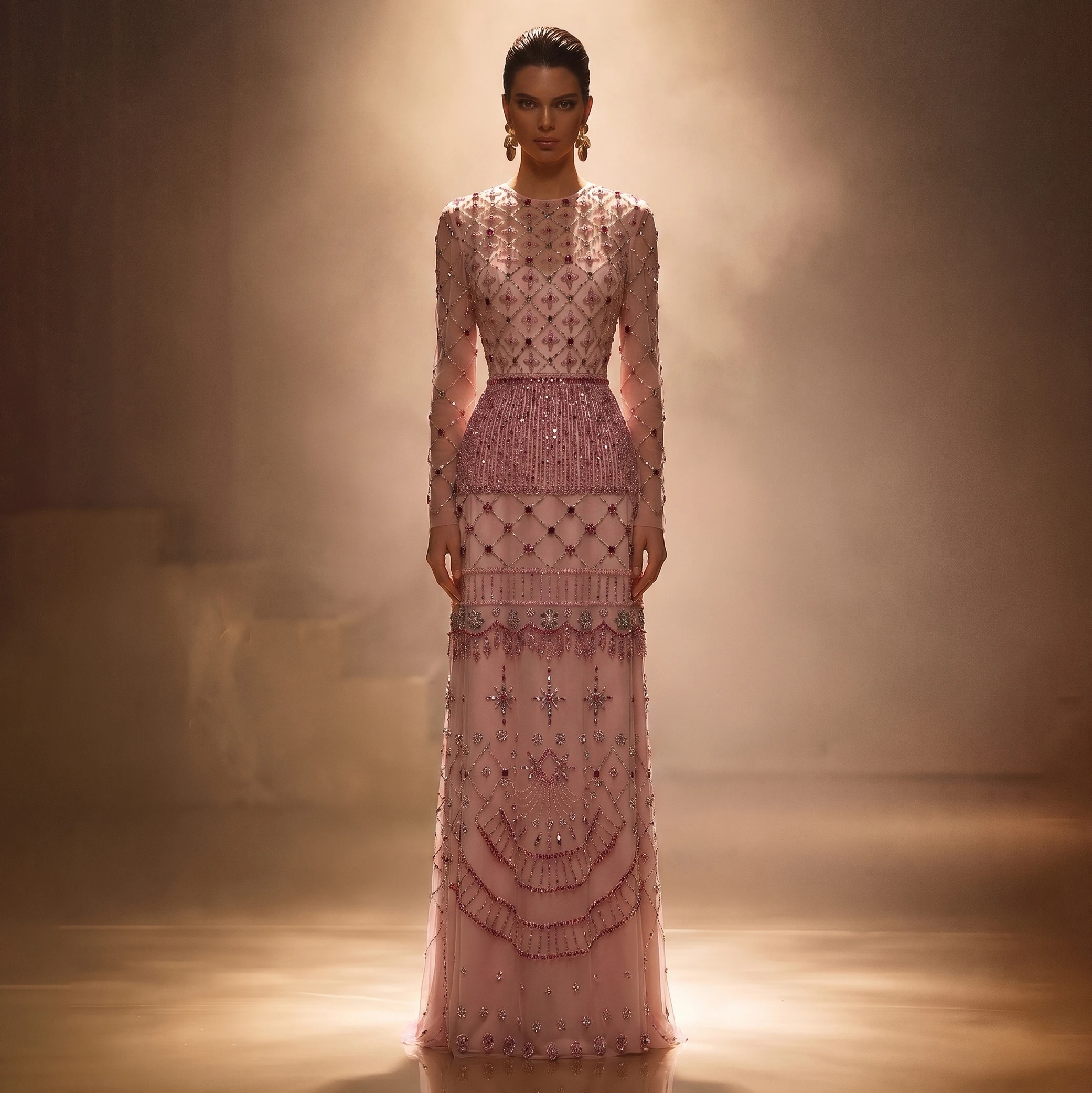 elegant beaded dresses Chic and Holland HF110385 - Cold Shoulder Fully Beaded Evening Dress 22 / Silver/Nude main image 0
