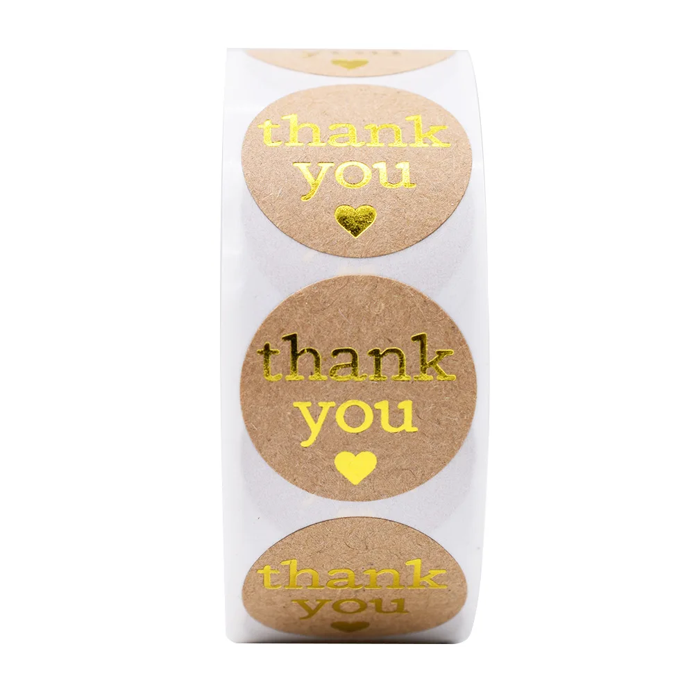 1inch 500pcs Round Thank You Stickers Gold Foil Label Stickers Gift Packaging Seals Kraft Stationery Sticker