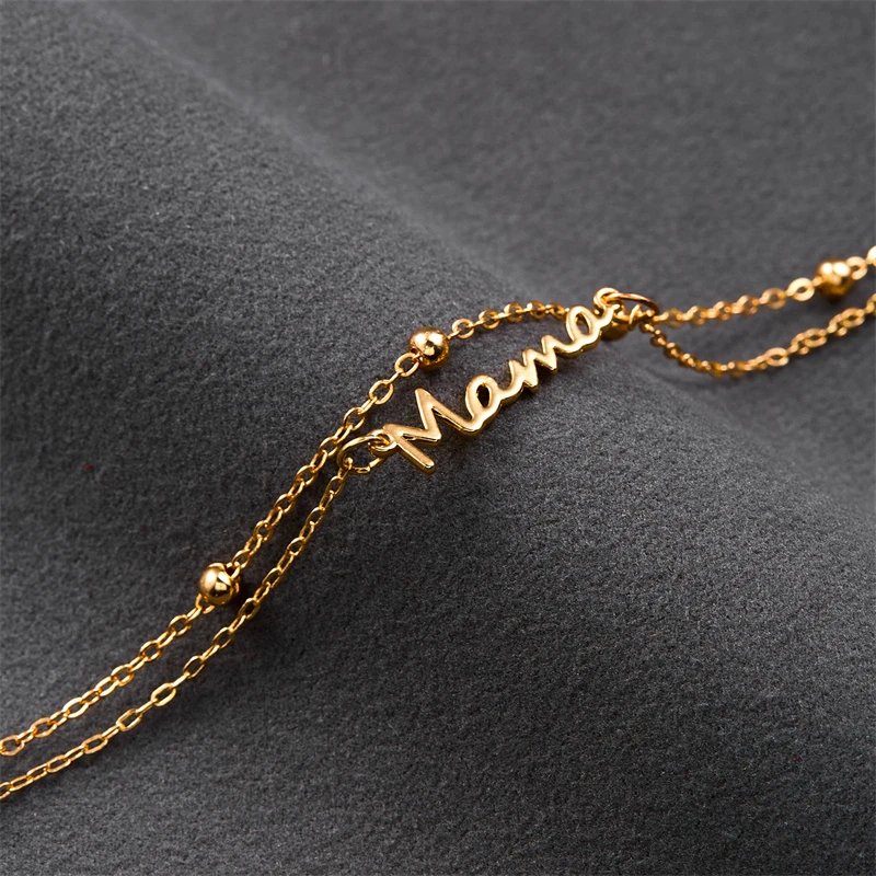 Women's Mama Charm Bracelet, Double Layer Chain Design