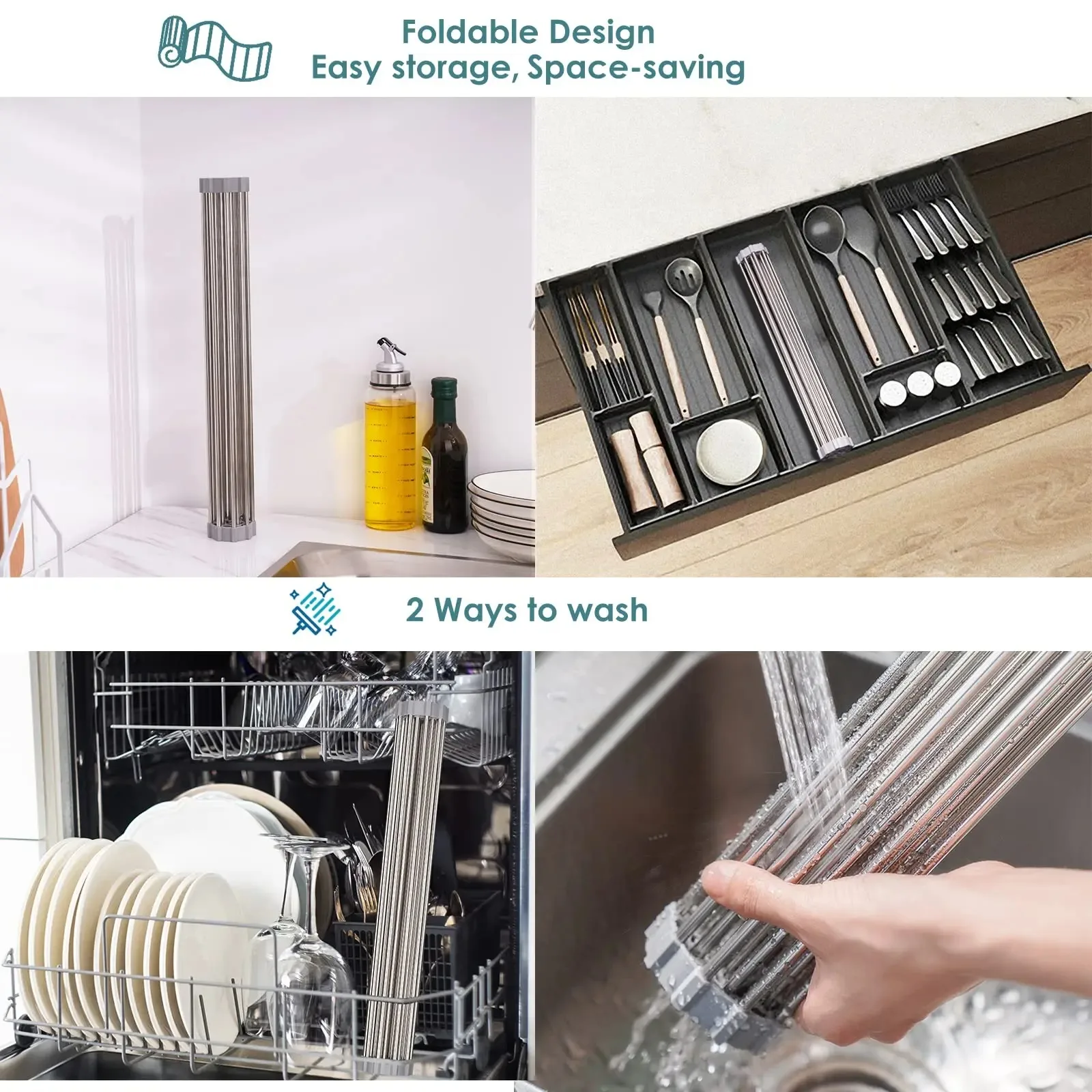 1PC Folding Roll Sink Drainer Shelf Bowl Dish Storage Holder Food Washing Rack Hot Pot Insulator Pad Kitchen Accessories Organiz view 6