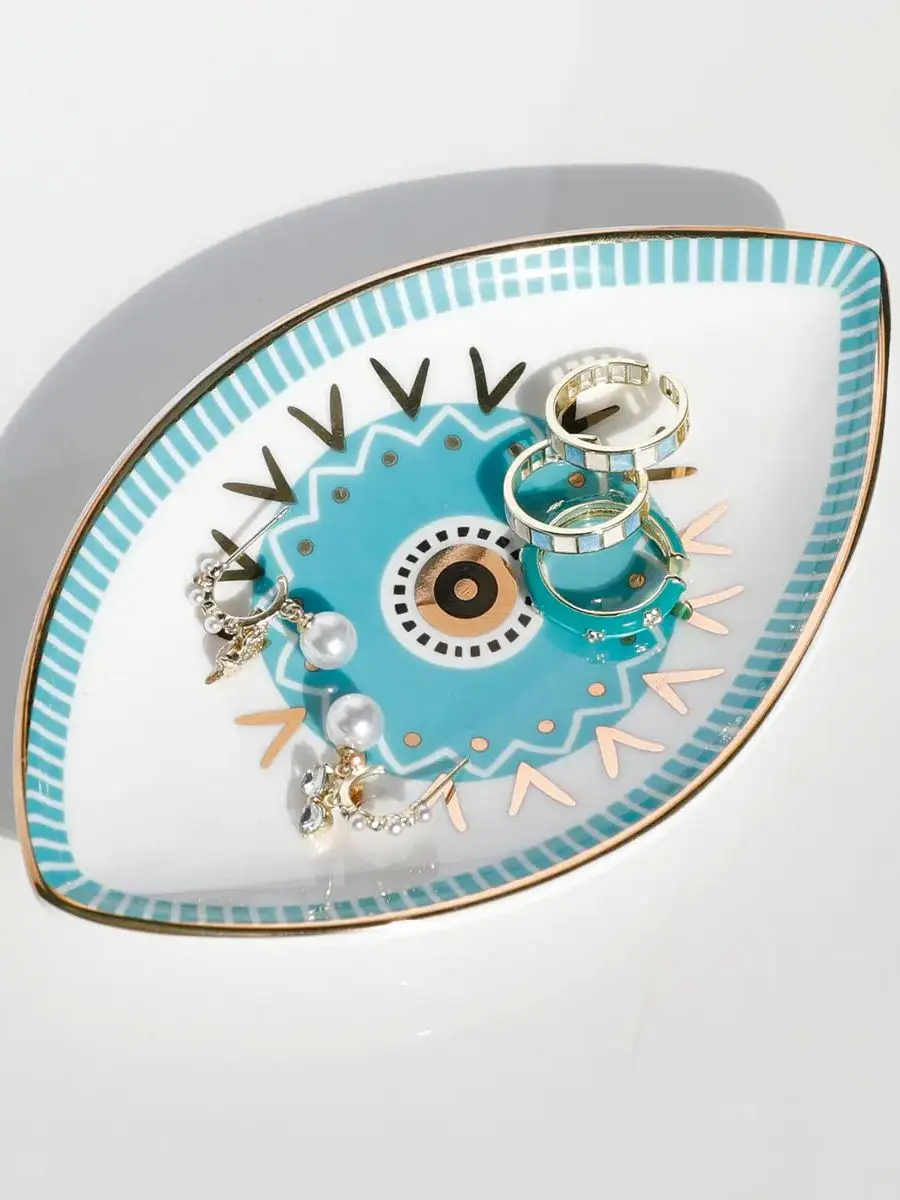 1pc Ceramic Jewelry Storage Tray, Unique eye Design Desktop Organizer For Rings, Earrings, Keys, Ceramic Evil Eye Trinket Plate