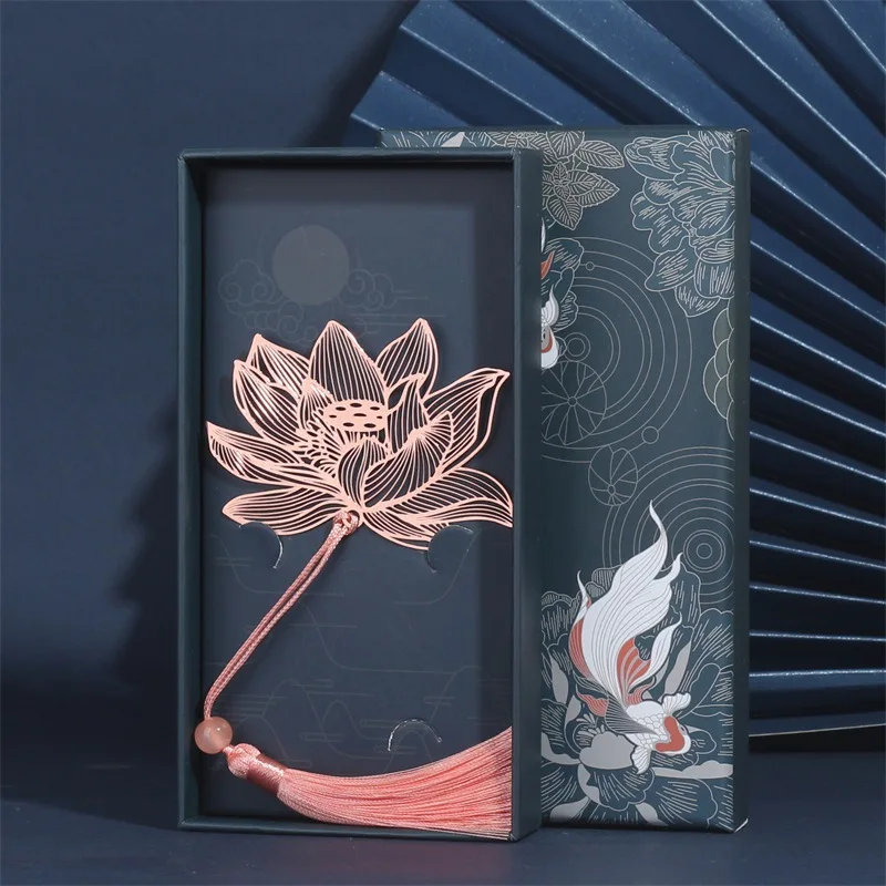 Chinese Style Handmade Book Mark Pink Rose Lotus Flower Bookmarks for Book Lover Gifts for Friend Collection Gift