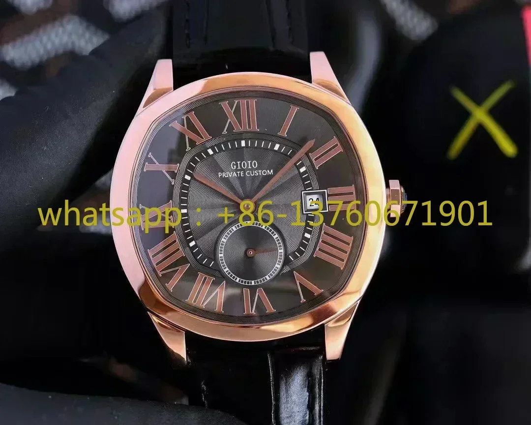 Luxury Mens Automatic Mechanical Watch Black Brown Leather Stainless Steel Luminous Calendar Rome White Dial