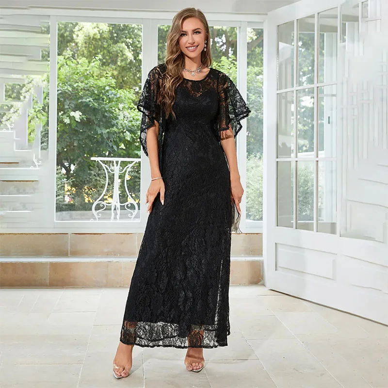 Elegant A-Line Chiffon Mother of The Bride Dresses Appliqued Short-sleeve Lace Ankle-Length Evening Dress 2024