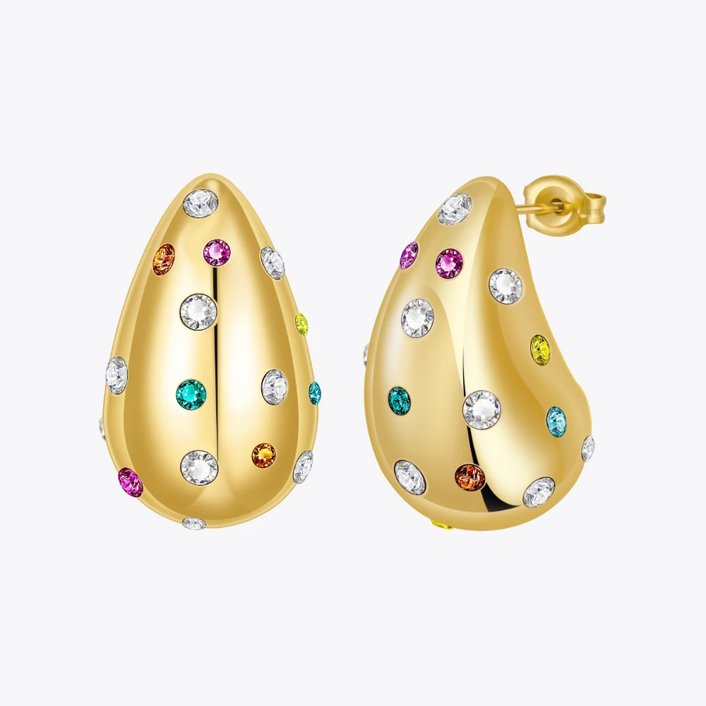 

ENFASHION Aretes De Mujer Rain Drop Colorful Zircon Stud Earrings For Women Gold Color Stainless Steel In Earings Jewelry 231473