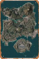 Wall Decor Sign - PUBG Erangel Map Poster - 8X12 Inch Vintage Look Metal Sign,Bar, Man CAVE Art Decoration